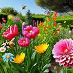 **Image of blooming flowers:** A vibrant garden in spring, showcasing the first blooms of the season. Capture a variety of colorful flowers, with bees and butterflies flitting around, emphasizing the start of new life and seasonal changes. Focus on Italian flowers.
