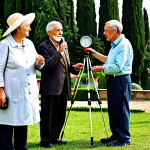 Home 7 **
"A group of diverse people, including families and seniors, fully clothed in appropriate outdoor attire, using handheld weather instruments like thermometers and rain gauges in a sunny Italian garden. Background shows a charming Tuscan villa. Safe for work, appropriate content, professional photography, perfect anatomy, natural proportions, family-friendly, modest clothing, observing nature."
**