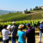 Home 12 기후변화 시민 관측의 상호작용 연구 - "A group of Italian citizens, fully clothed, participating in a phenology project in a Tuscan vineya...